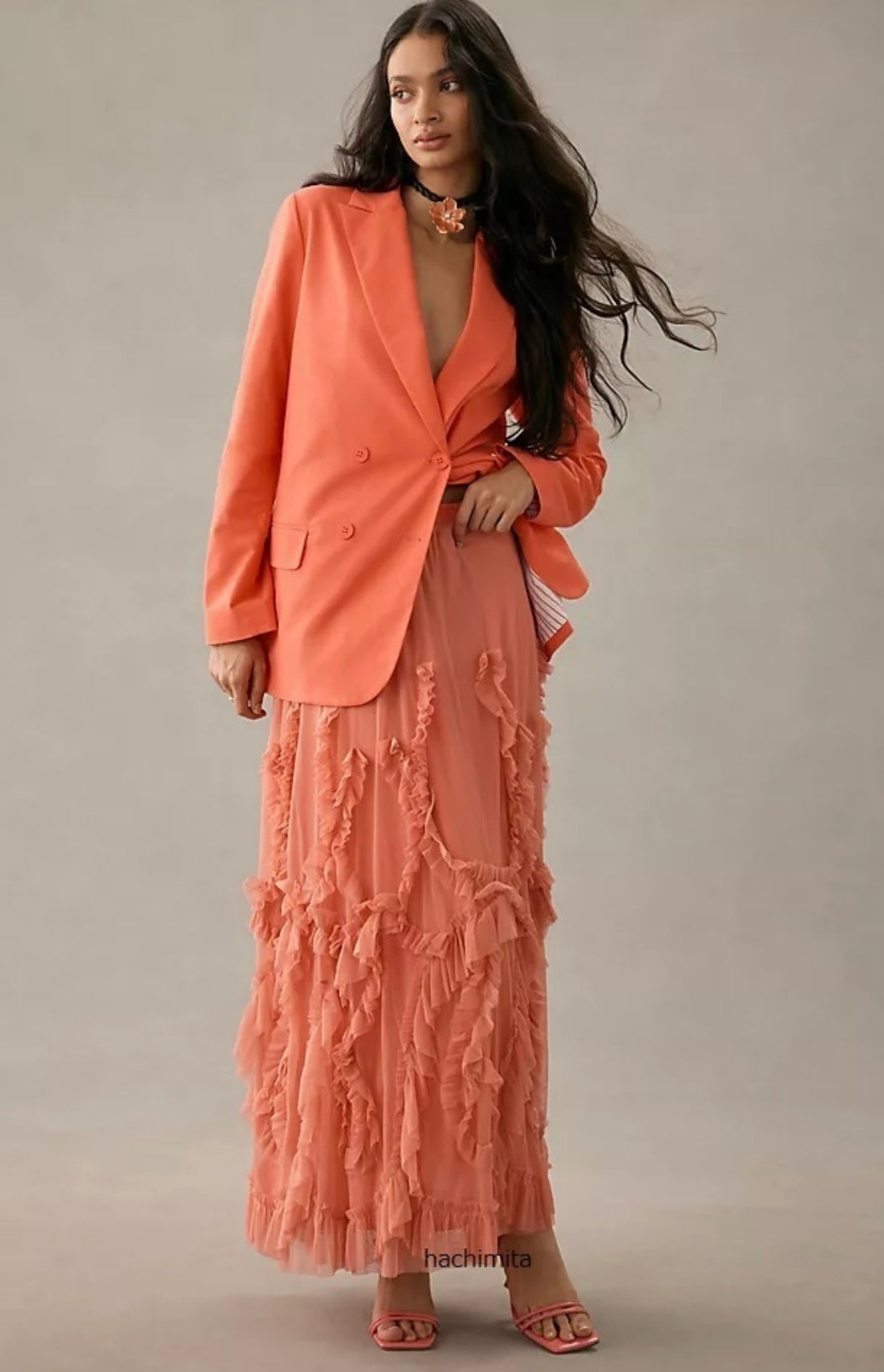 Burnt Orange Tulle Maxi Skirt