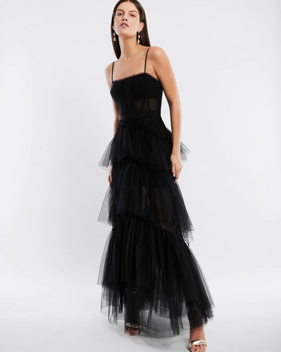 Oly Tiered Ruffle Tulle Evening Gown