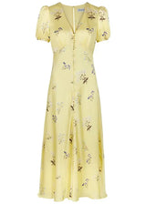 Floral-Print Satin Midi Dress - Yellow