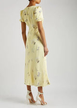 Floral-Print Satin Midi Dress - Yellow