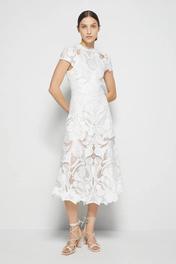 Jonathan Simkhai - Signature Laura Lace Appliqué Midi Dress in White