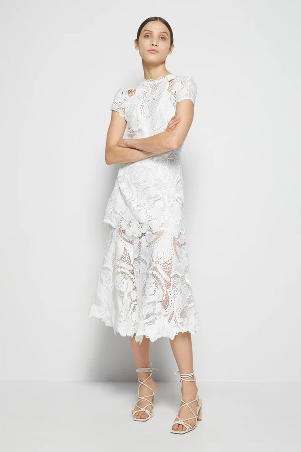 Jonathan Simkhai - Signature Laura Lace Appliqué Midi Dress in White