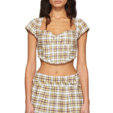 Danielle Guizio - White Plaid Corset in Yellow and Lime