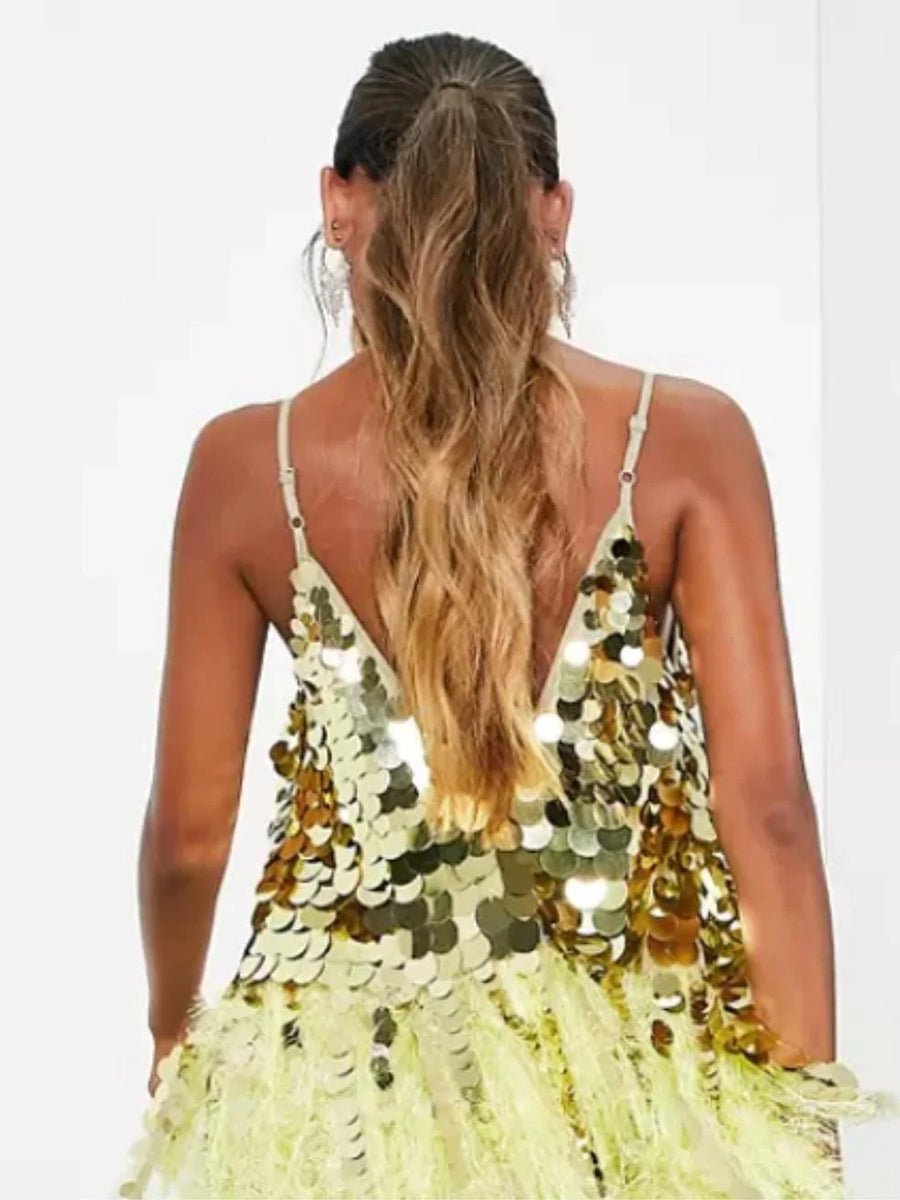 Asos black fashion and gold sequin dress