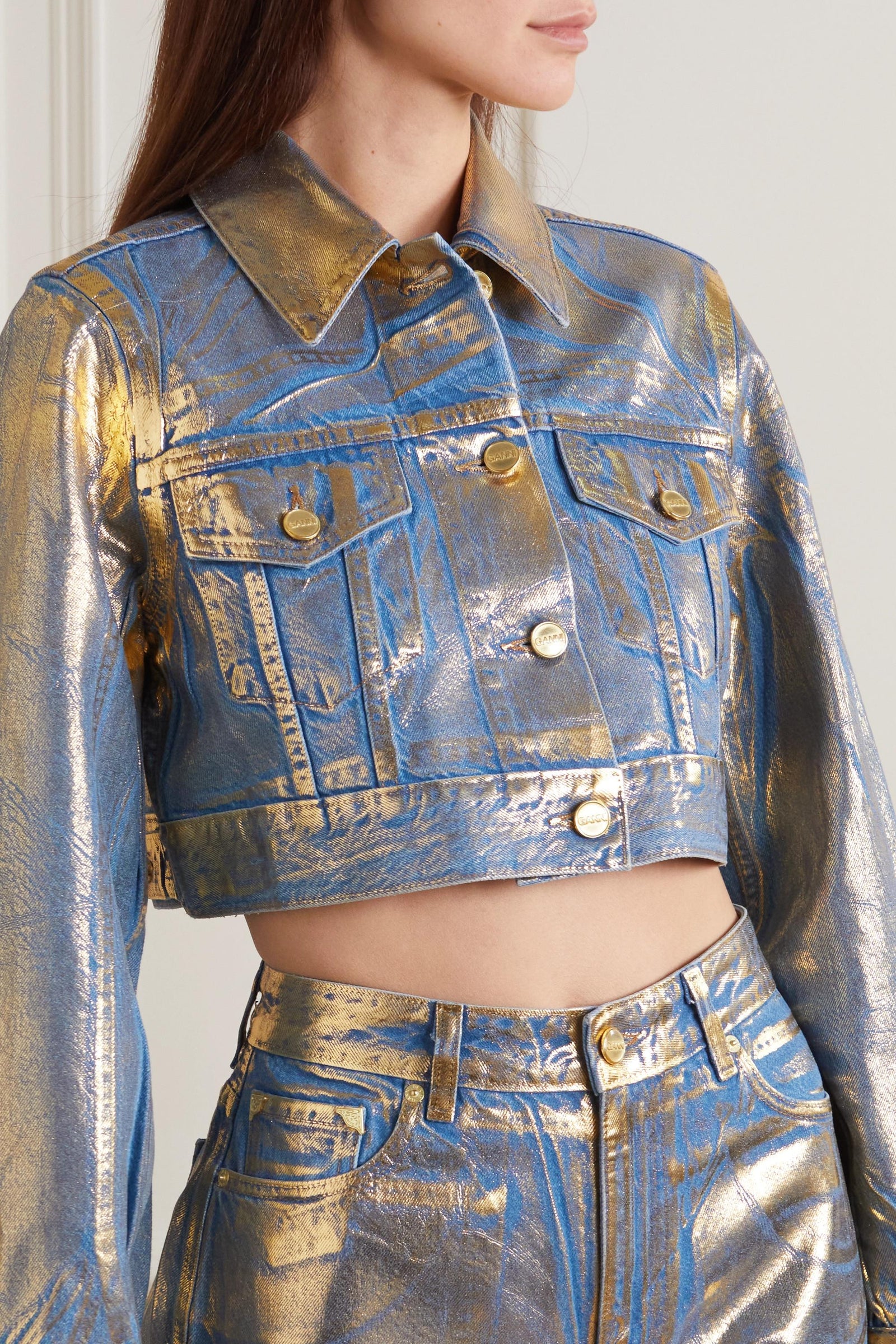 Metallic crop jacket best sale