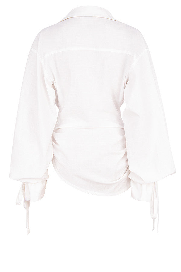 Paige White Ruffle Top Blouse L Kaydynn 3/4 Balloon Sleeve Keyhole online Festival