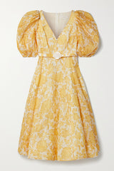Linen-Silk Postcard Midi Dress - Yellow